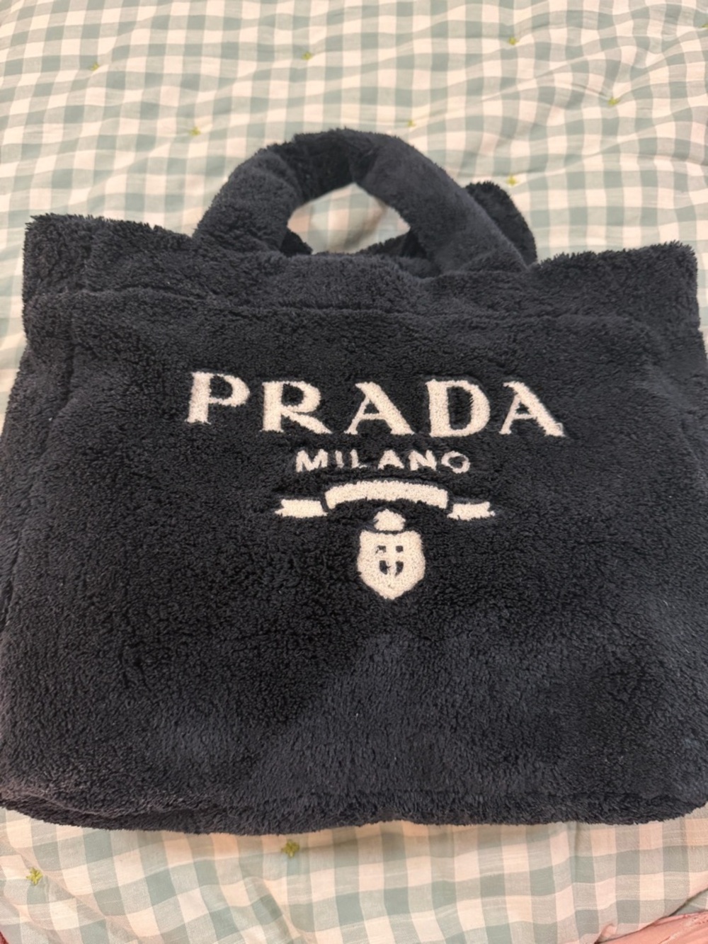 Prada black terry cloth tote